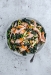 Hot smoked salmon salad with kale, grains, horseradish, apple and walnut